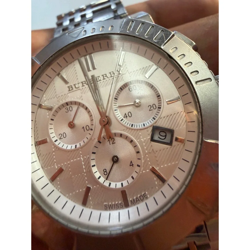 Burberry BU2303 Chronograph Swiss Made Stainless Steel Watch Silver Dial 100M